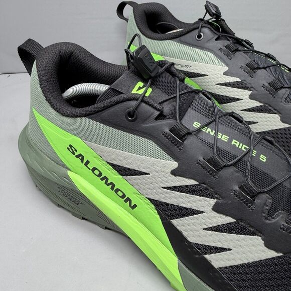 SALOMON SENSE RIDE 5 BLACK GREEN GRECKO  RUNNING SNEAKERS Men Size 12.5 NEW main image 8